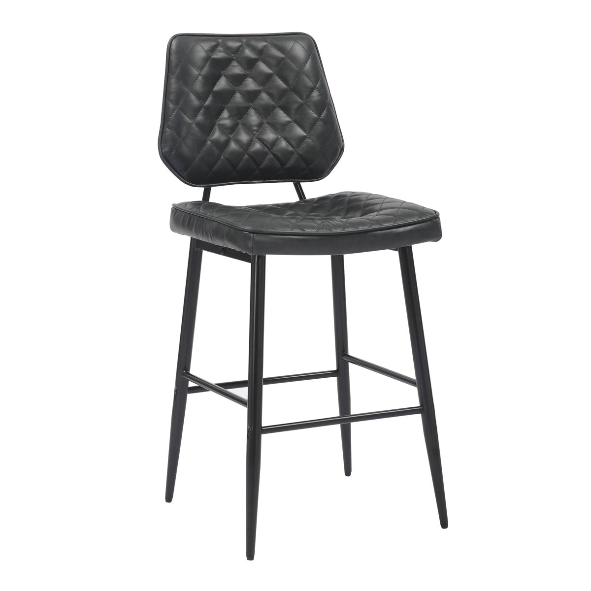 Leather Bar Stools in Set Of 2 With Black Sturdy Metal Frame - Garrick