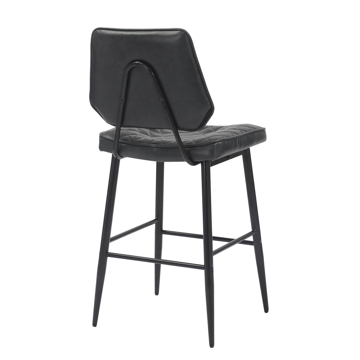 Leather Bar Stools in Set Of 2 With Black Sturdy Metal Frame - Garrick