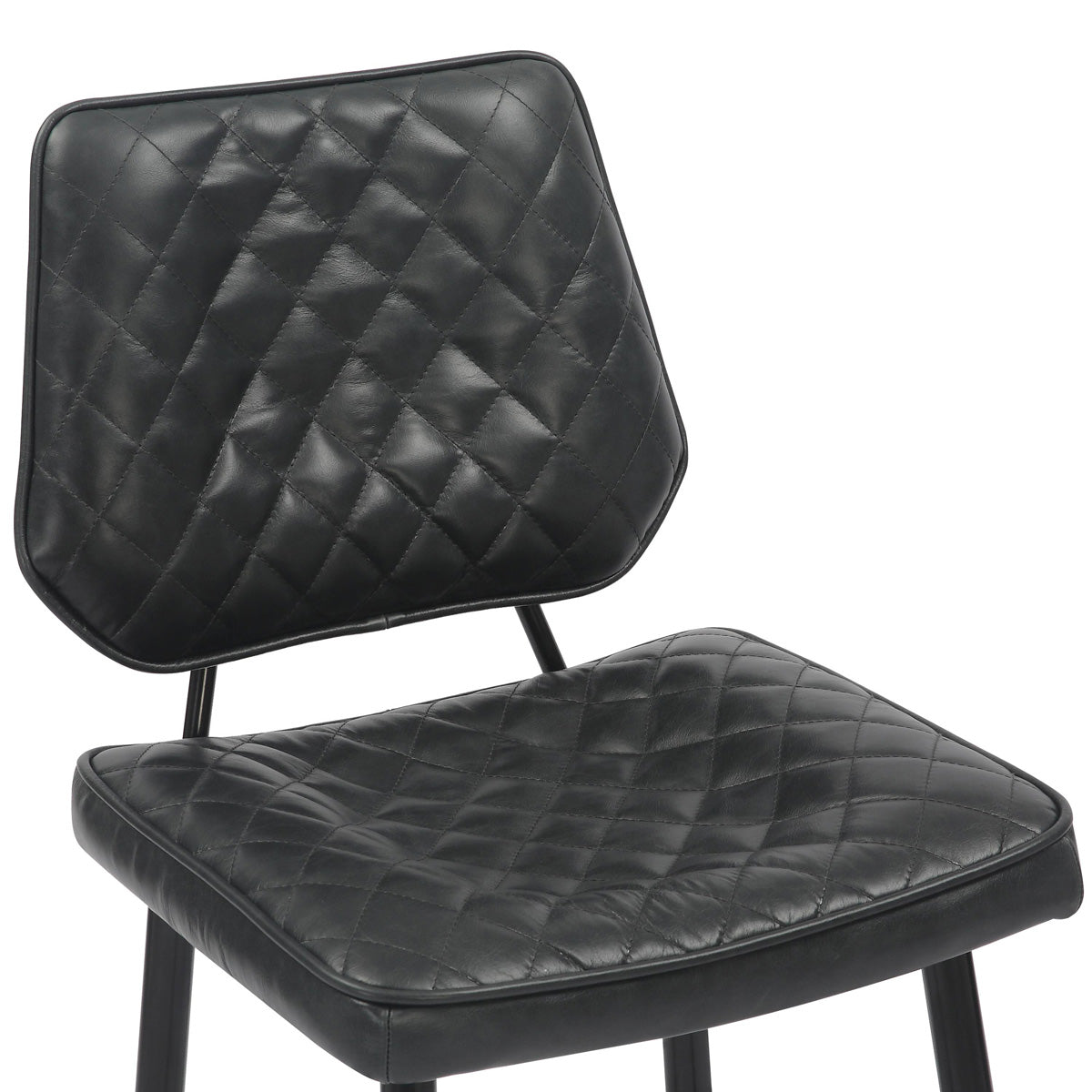 Leather Bar Stools in Set Of 2 With Black Sturdy Metal Frame - Garrick
