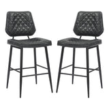 Leather Bar Stools in Set Of 2 With Black Sturdy Metal Frame - Garrick