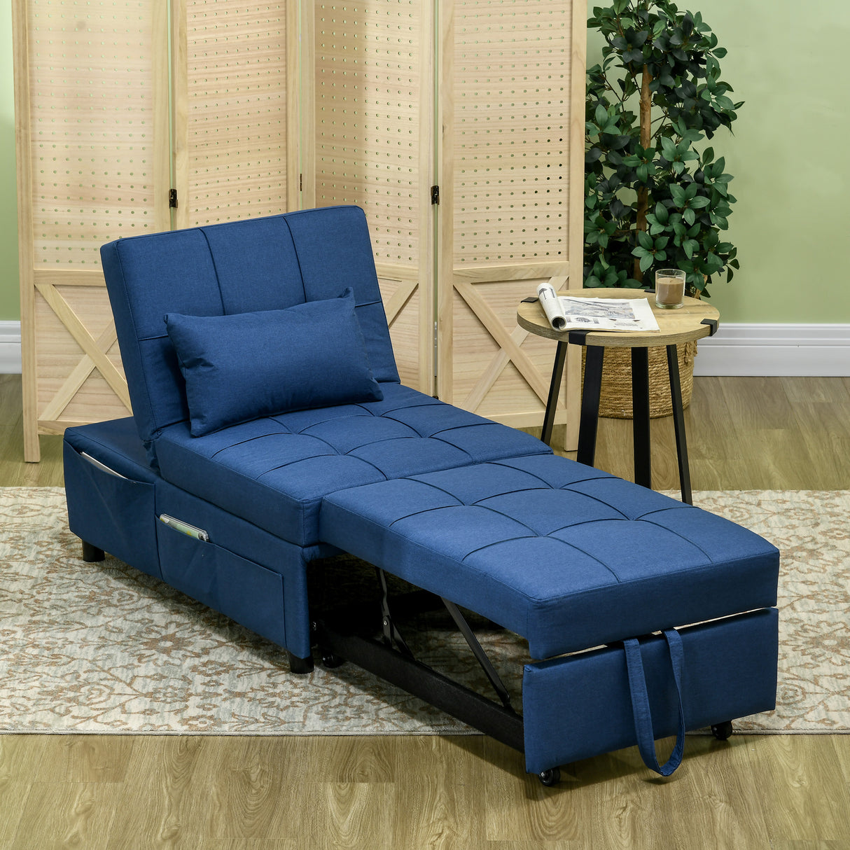 Linen Fabric 1 Seater Sofa Bed 65.5cm Wide With 1 Pillow - Velmora