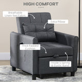 Linen Fabric 1 Seater Sofa Bed 69cm Wide With 1 Pillow - Velmora