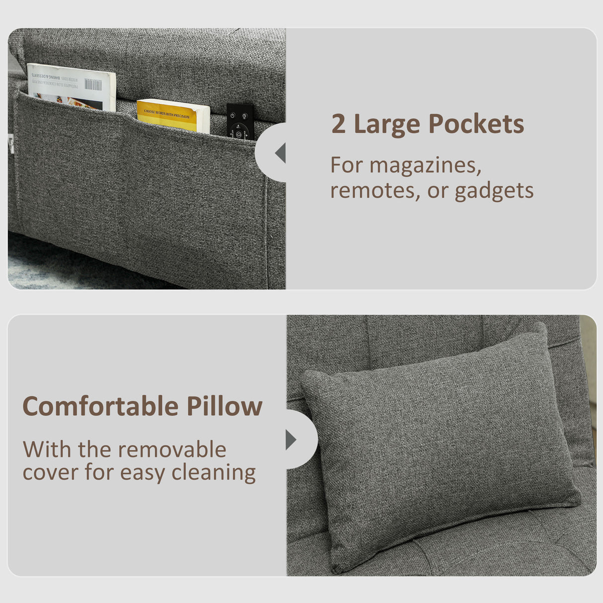 Linen Fabric 1 Seater Sofa Bed 72cm Wide With 1 Pillow - Velmora