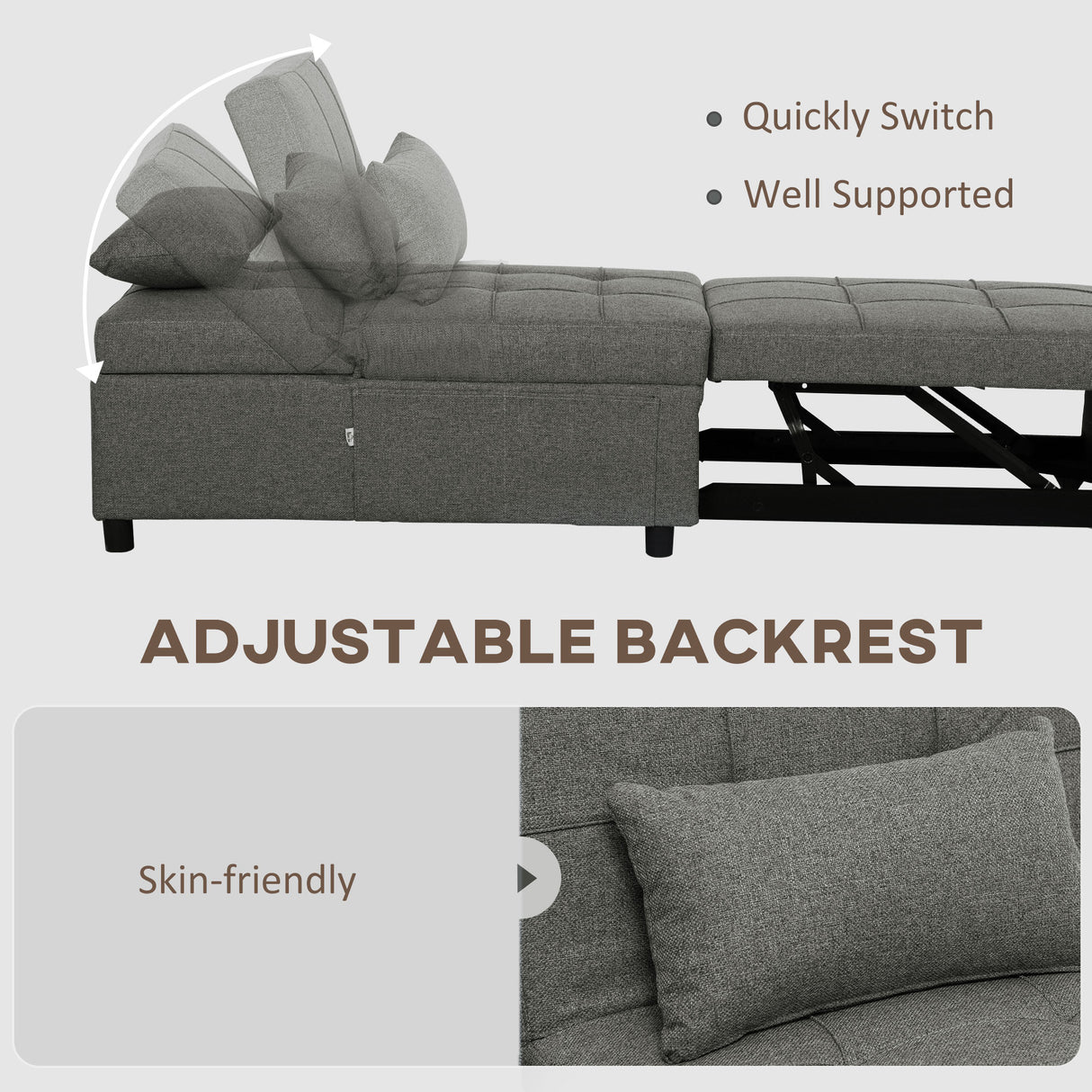 Linen Fabric 1 Seater Sofa Bed 72cm Wide With 1 Pillow - Velmora