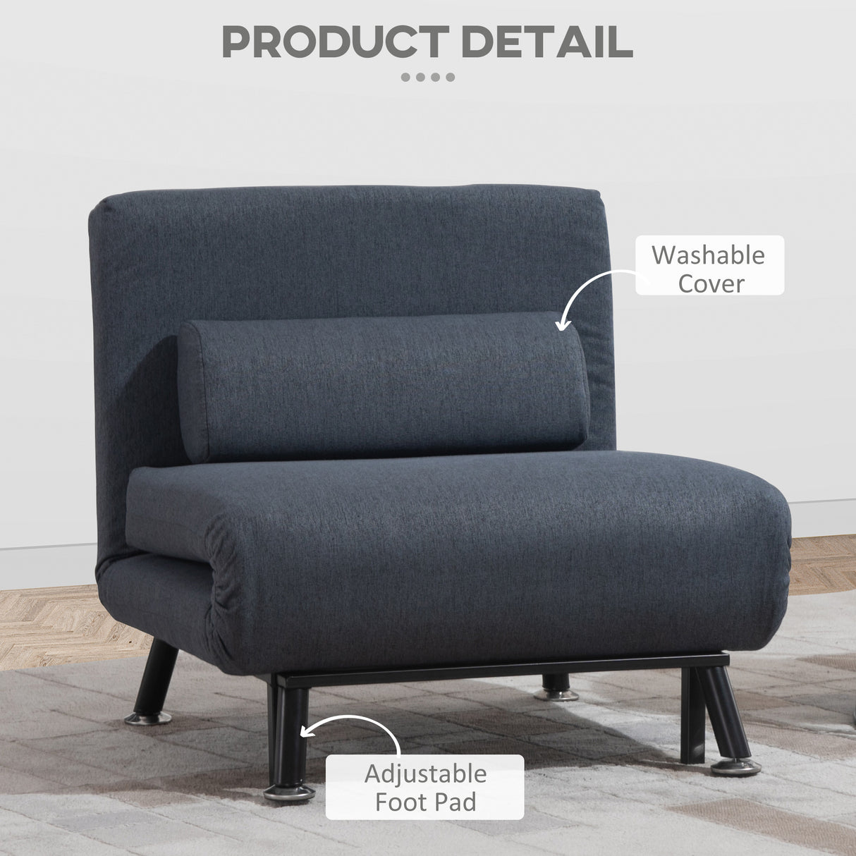 Linen Fabric 1 Seater Sofa Bed 75cm Wide With 1 Pillow - Velmora