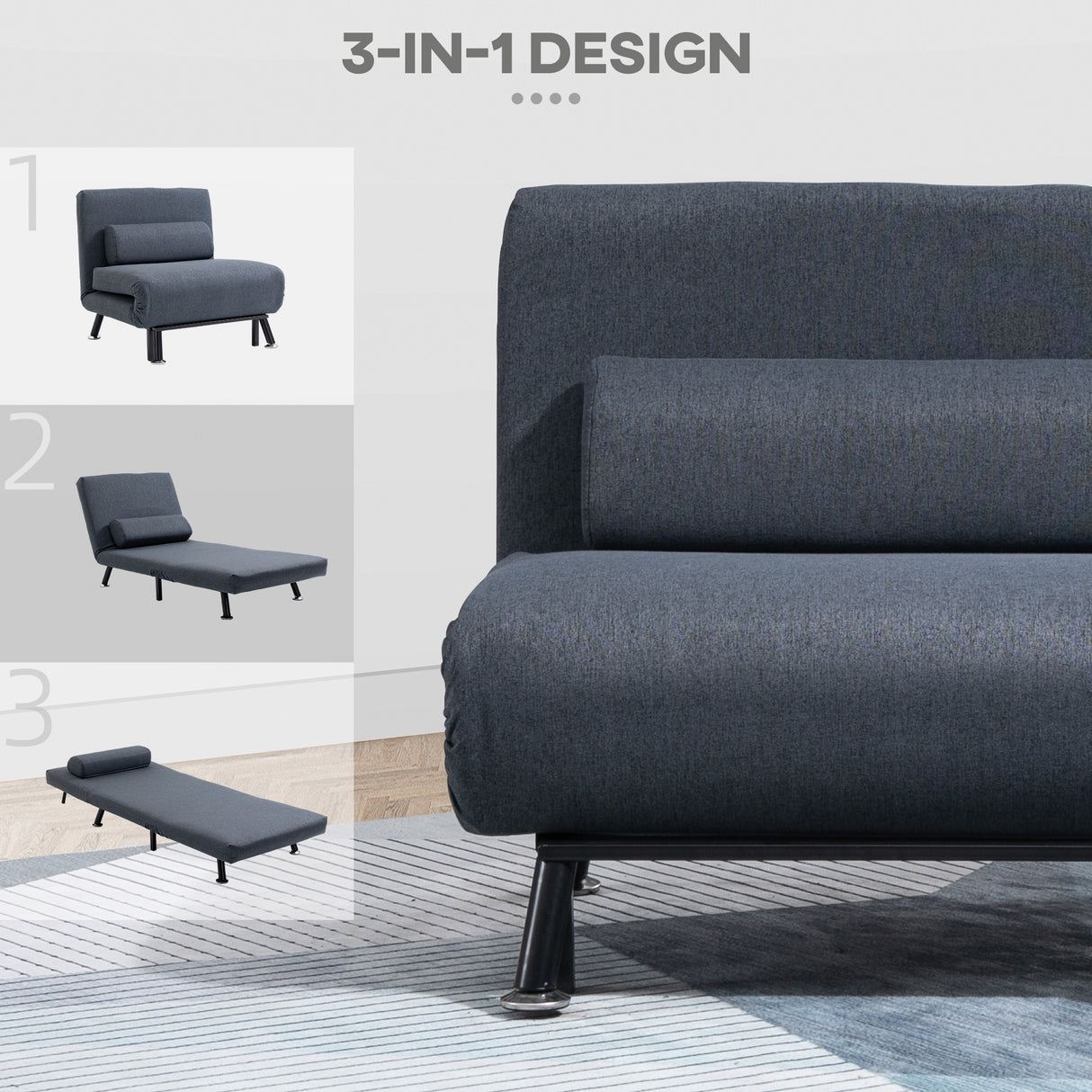 Linen Fabric 1 Seater Sofa Bed 75cm Wide With 1 Pillow - Velmora