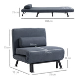 Linen Fabric 1 Seater Sofa Bed 75cm Wide With 1 Pillow - Velmora