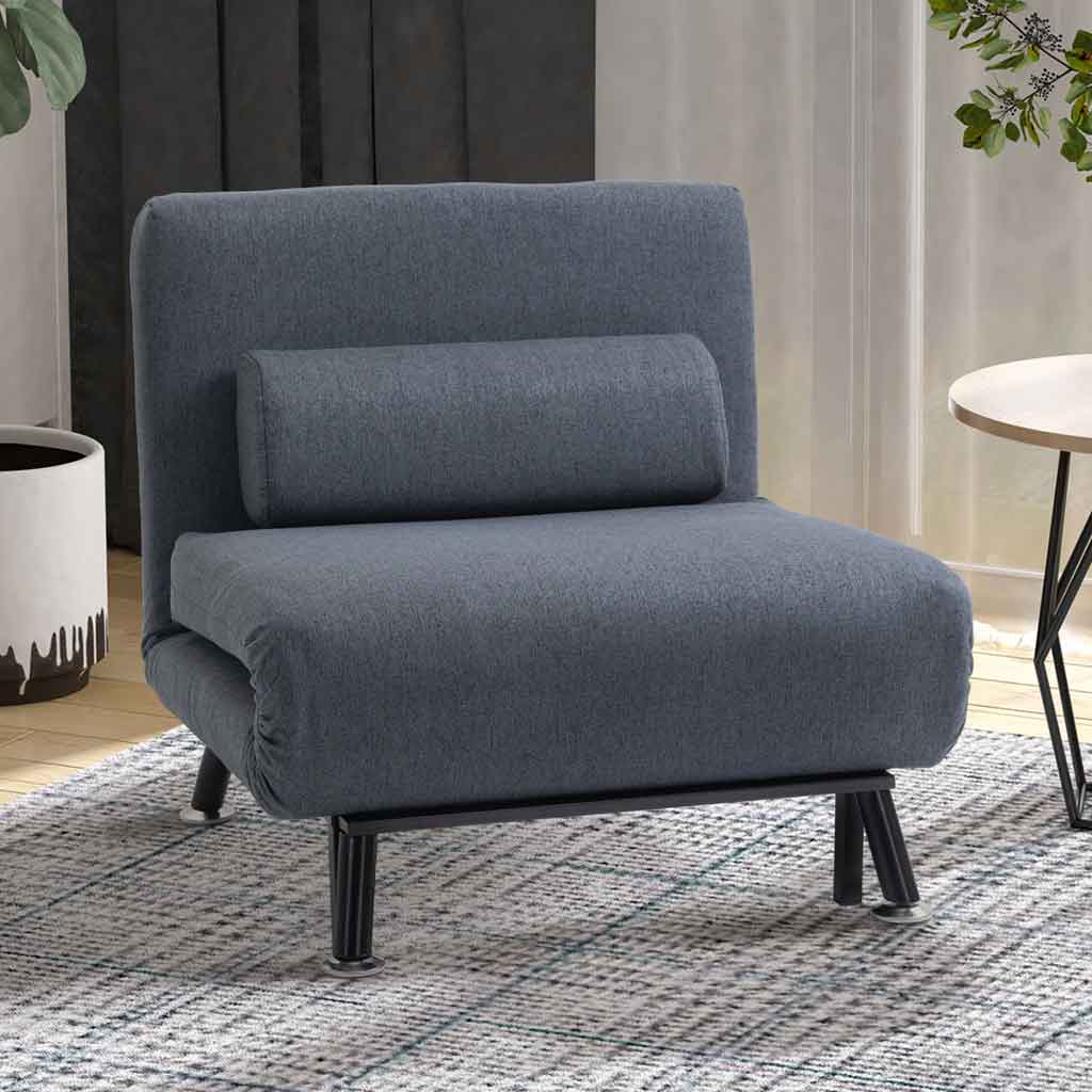 Linen Fabric 1 Seater Sofa Bed 75cm Wide With 1 Pillow - Velmora