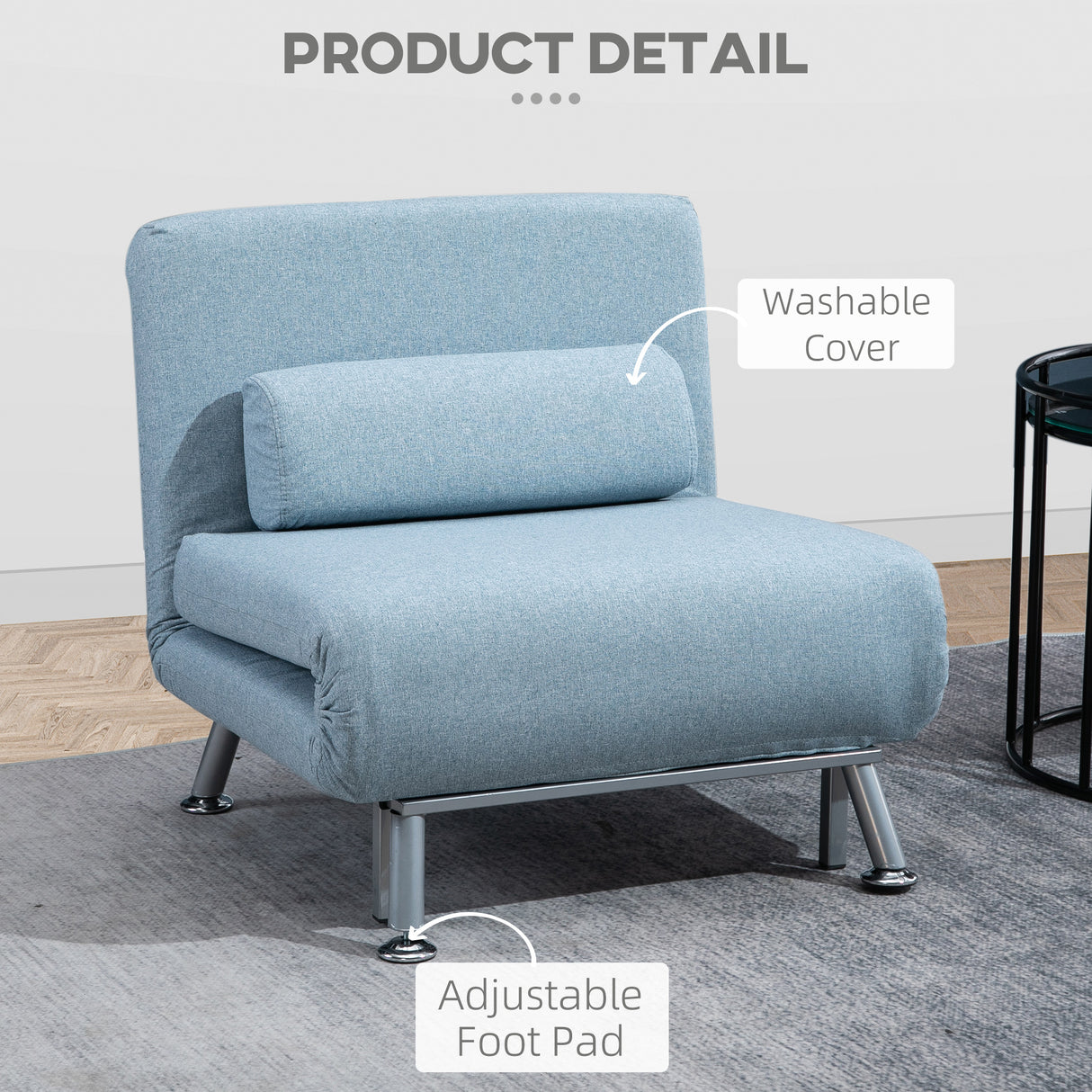 Linen Fabric 1 Seater Sofa Bed 75cm Wide With 1 Pillow - Velmora