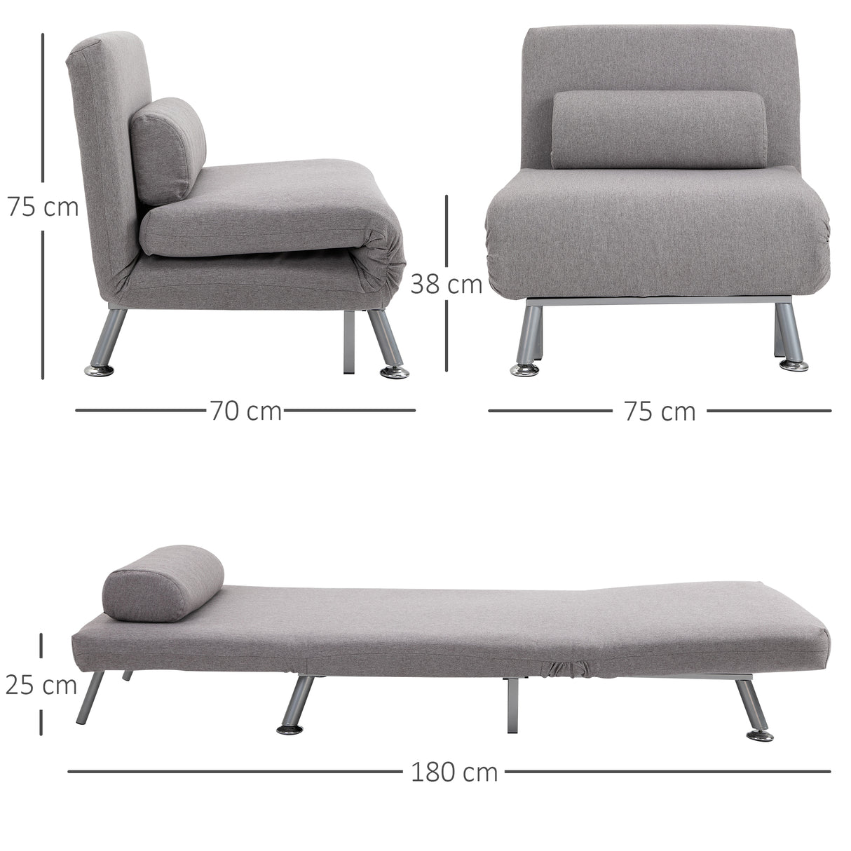 Linen Fabric 1 Seater Sofa Bed 75cm Wide With 1 Pillow - Velmora