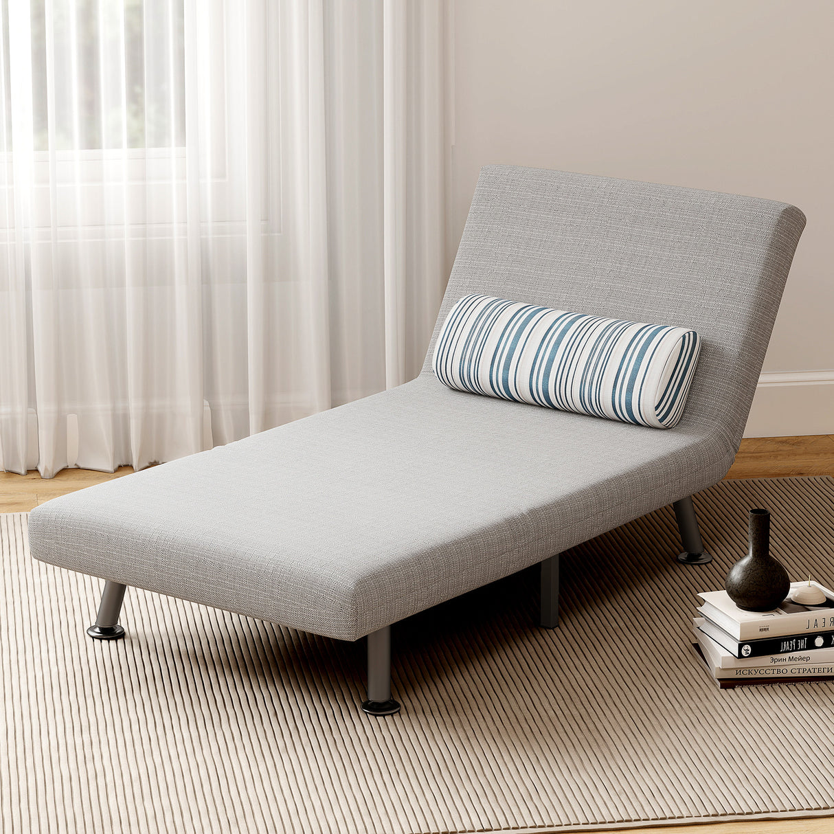 Linen Fabric 1 Seater Sofa Bed 75cm Wide With 1 Pillow - Velmora