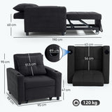 Linen Fabric 1 Seater Sofa Bed 95cm Wide With 1 Pillow - Velmora