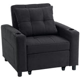 Linen Fabric 1 Seater Sofa Bed 95cm Wide With 1 Pillow - Velmora