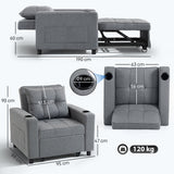 Linen Fabric 1 Seater Sofa Bed 95cm Wide With 1 Pillow - Velmora