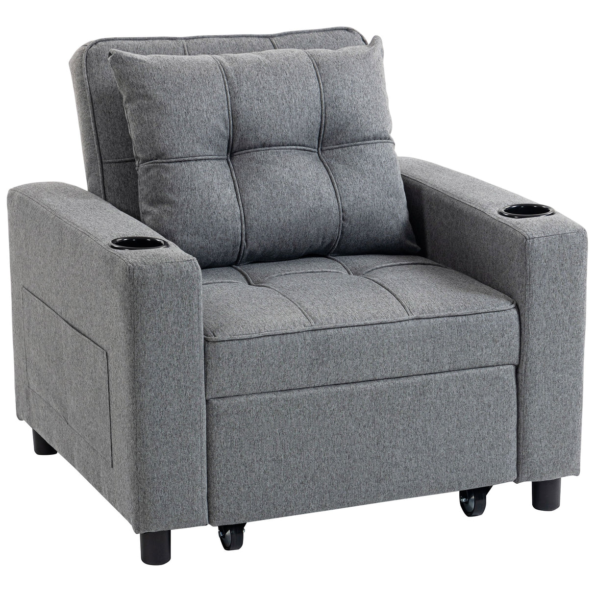 Linen Fabric 1 Seater Sofa Bed 95cm Wide With 1 Pillow - Velmora