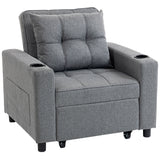 Linen Fabric 1 Seater Sofa Bed 95cm Wide With 1 Pillow - Velmora