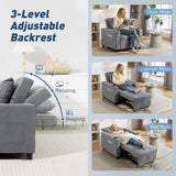 Linen Fabric 1 Seater Sofa Bed 95cm Wide With 1 Pillow - Velmora