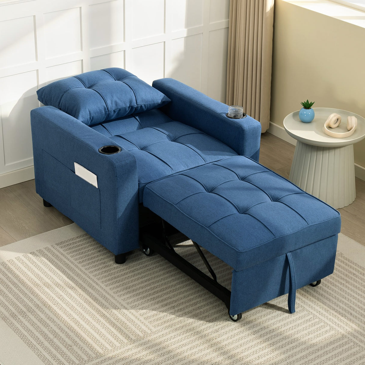Linen Fabric 1 Seater Sofa Bed 95cm Wide With 1 Pillow - Velmora