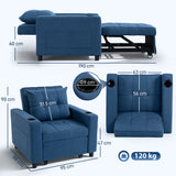 Linen Fabric 1 Seater Sofa Bed 95cm Wide With 1 Pillow - Velmora