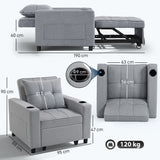 Linen Fabric 1 Seater Sofa Bed 95cm Wide With 1 Pillow - Velmora