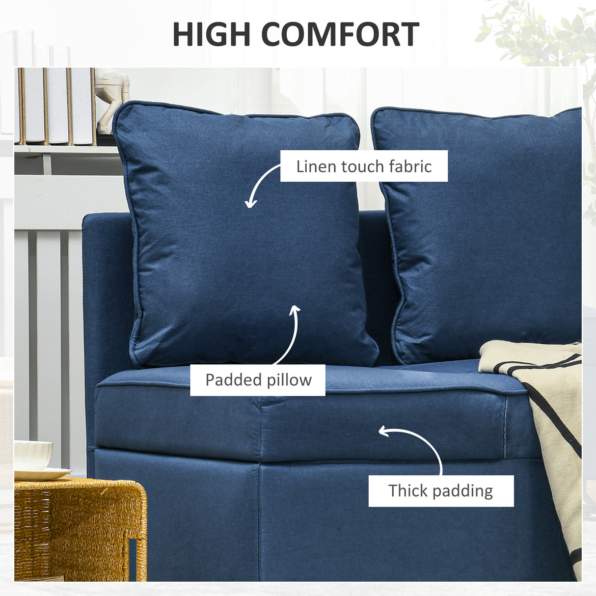 Linen Fabric 1 Seater Sofa Bed 98cm Wide With 2 Pillows - Velmora