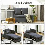 Linen Fabric 1 Seater Sofa Bed 98cm Wide With 2 Pillows - Velmora