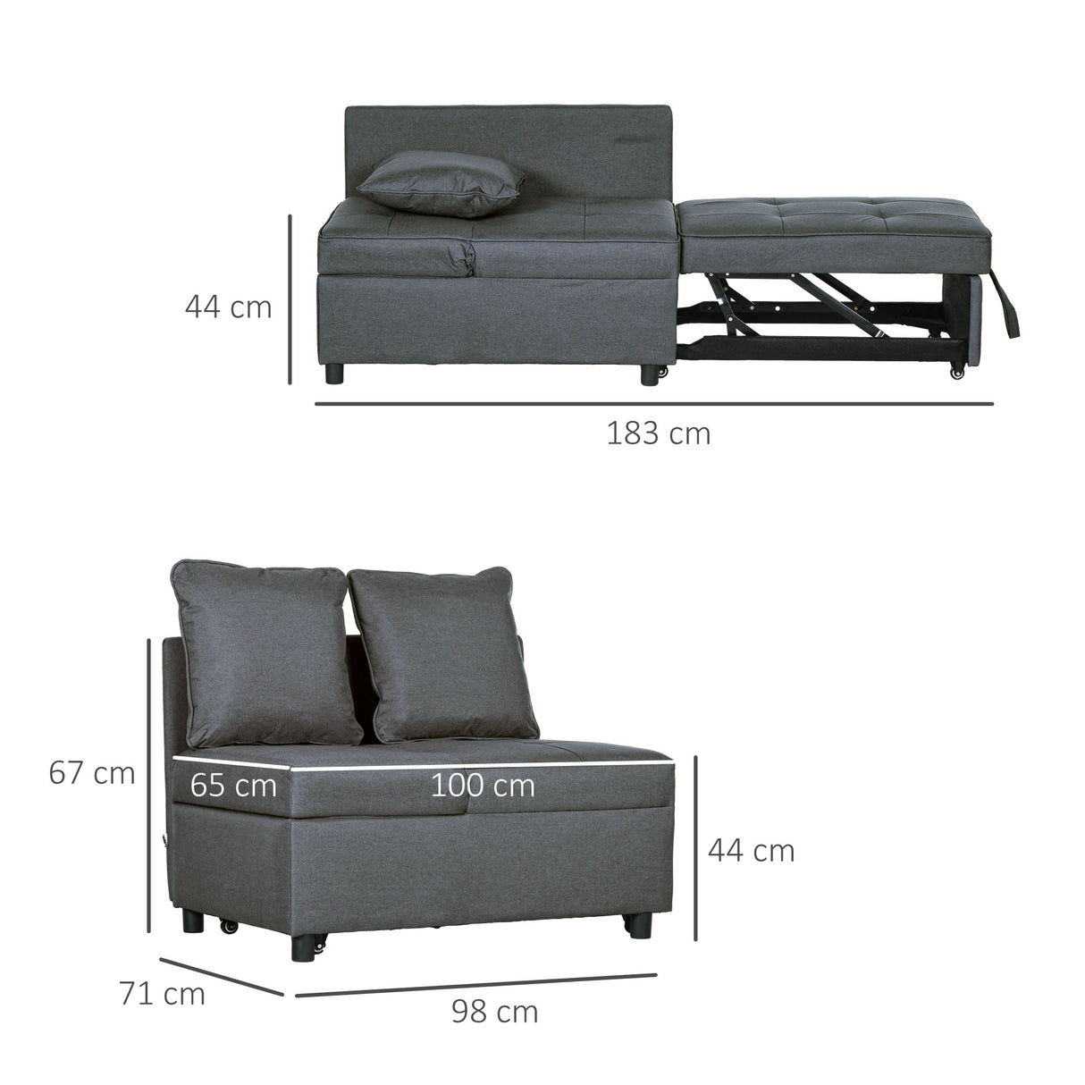 Linen Fabric 1 Seater Sofa Bed 98cm Wide With 2 Pillows - Velmora