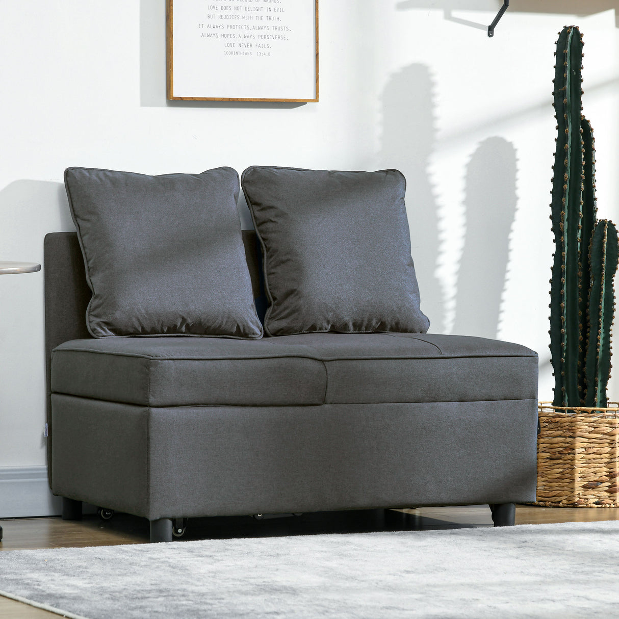 Linen Fabric 1 Seater Sofa Bed 98cm Wide With 2 Pillows - Velmora