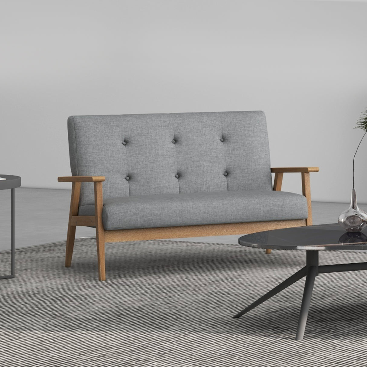 Linen Fabric 2 Seater Sofa 115cm Wide With Rubberwood Legs - Velmora