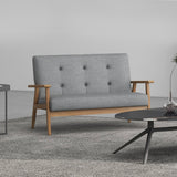 Linen Fabric 2 Seater Sofa 115cm Wide With Rubberwood Legs - Velmora