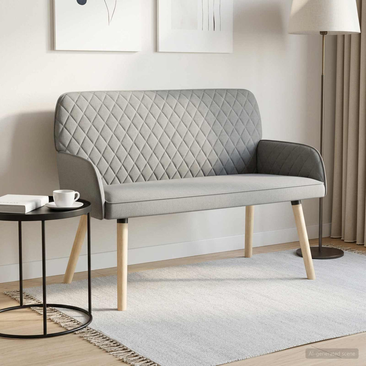 Linen Fabric 2 Seater Sofa 115cm Wide With Wooden Legs - Vantage Home