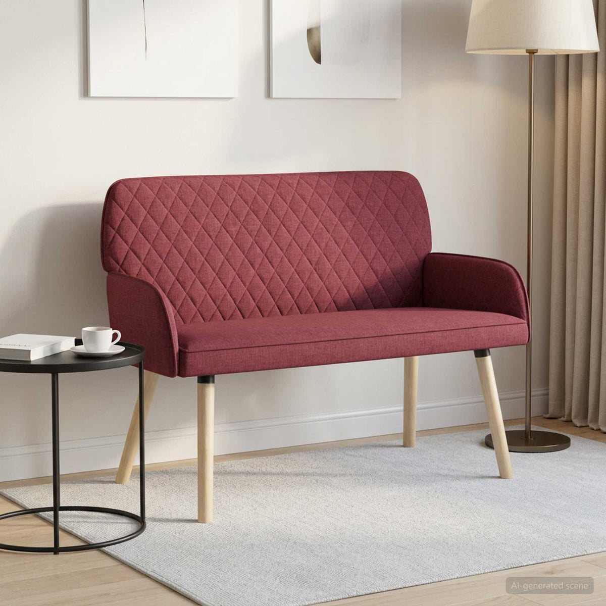 Linen Fabric 2 Seater Sofa 115cm Wide With Wooden Legs - Vantage Home