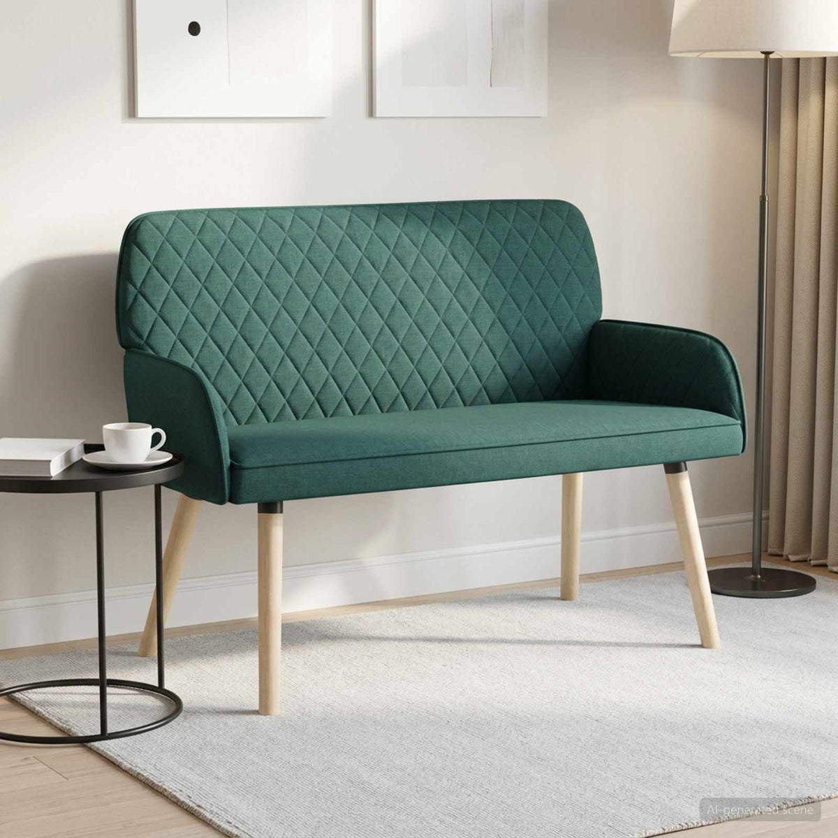 Linen Fabric 2 Seater Sofa 115cm Wide With Wooden Legs - Vantage Home