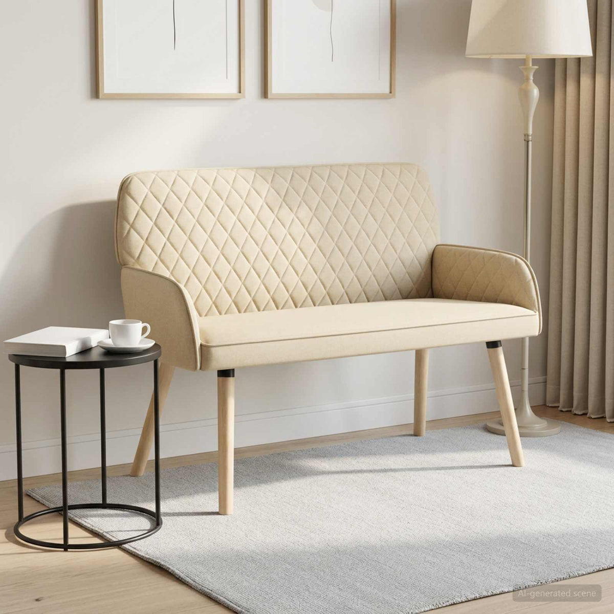 Linen Fabric 2 Seater Sofa 115cm Wide With Wooden Legs - Vantage Home