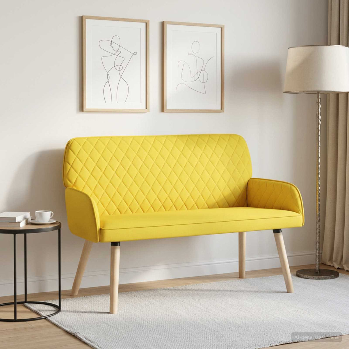Linen Fabric 2 Seater Sofa 115cm Wide With Wooden Legs - Vantage Home