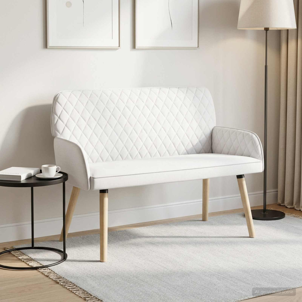 Linen Fabric 2 Seater Sofa 115cm Wide With Wooden Legs - Vantage Home