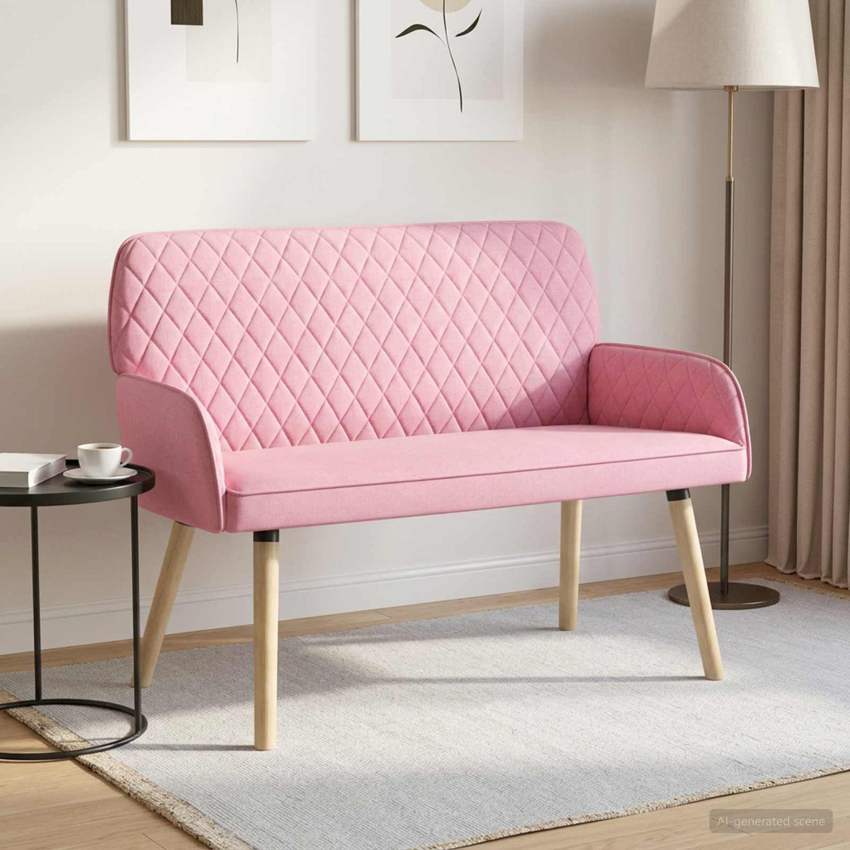 Linen Fabric 2 Seater Sofa 115cm Wide With Wooden Legs - Vantage Home