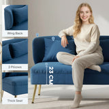 Linen Fabric 2 Seater Sofa 117cm Wide With Metal Legs - Velmora