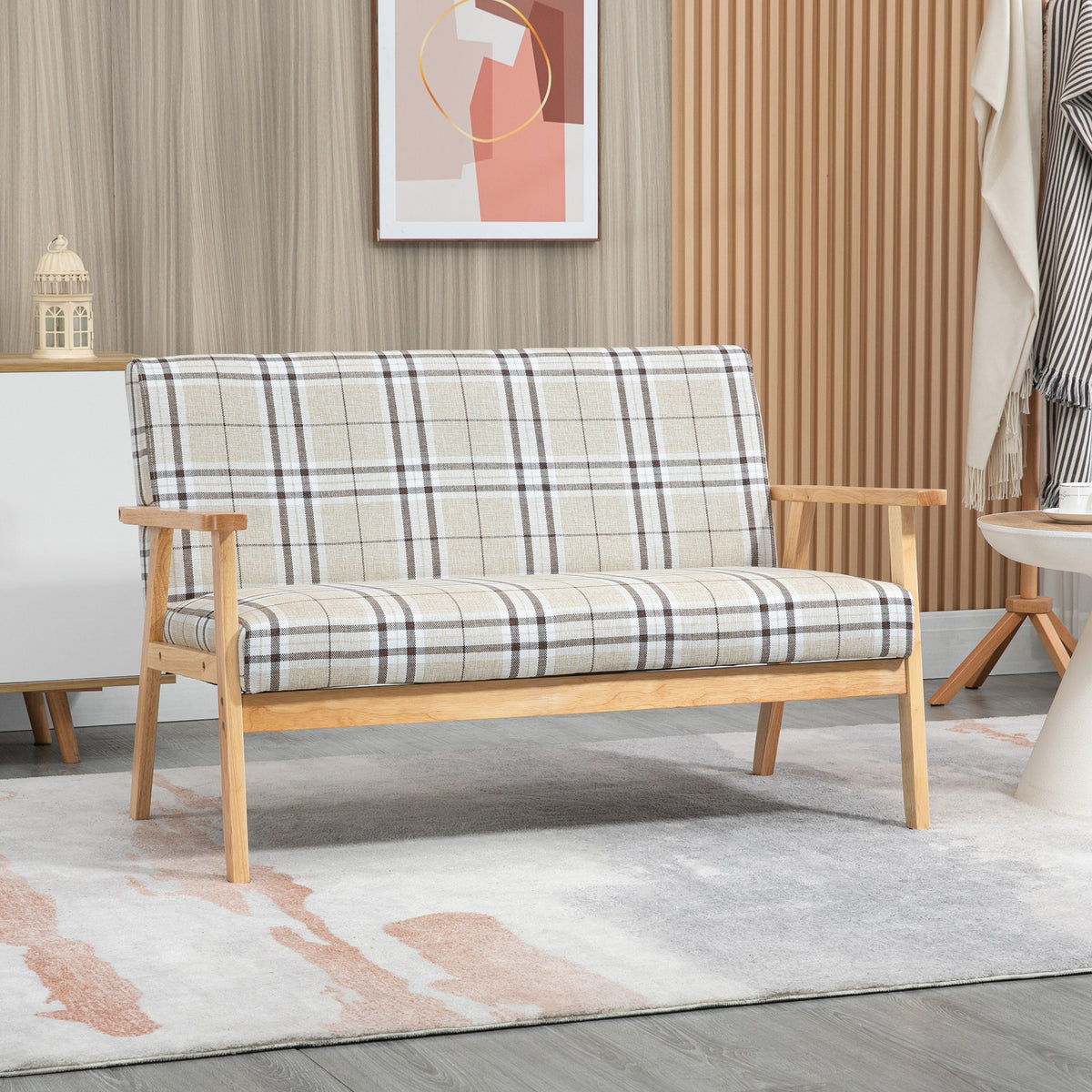 Linen Fabric 2 Seater Sofa 124cm Wide With Wooden Frame - Velmora