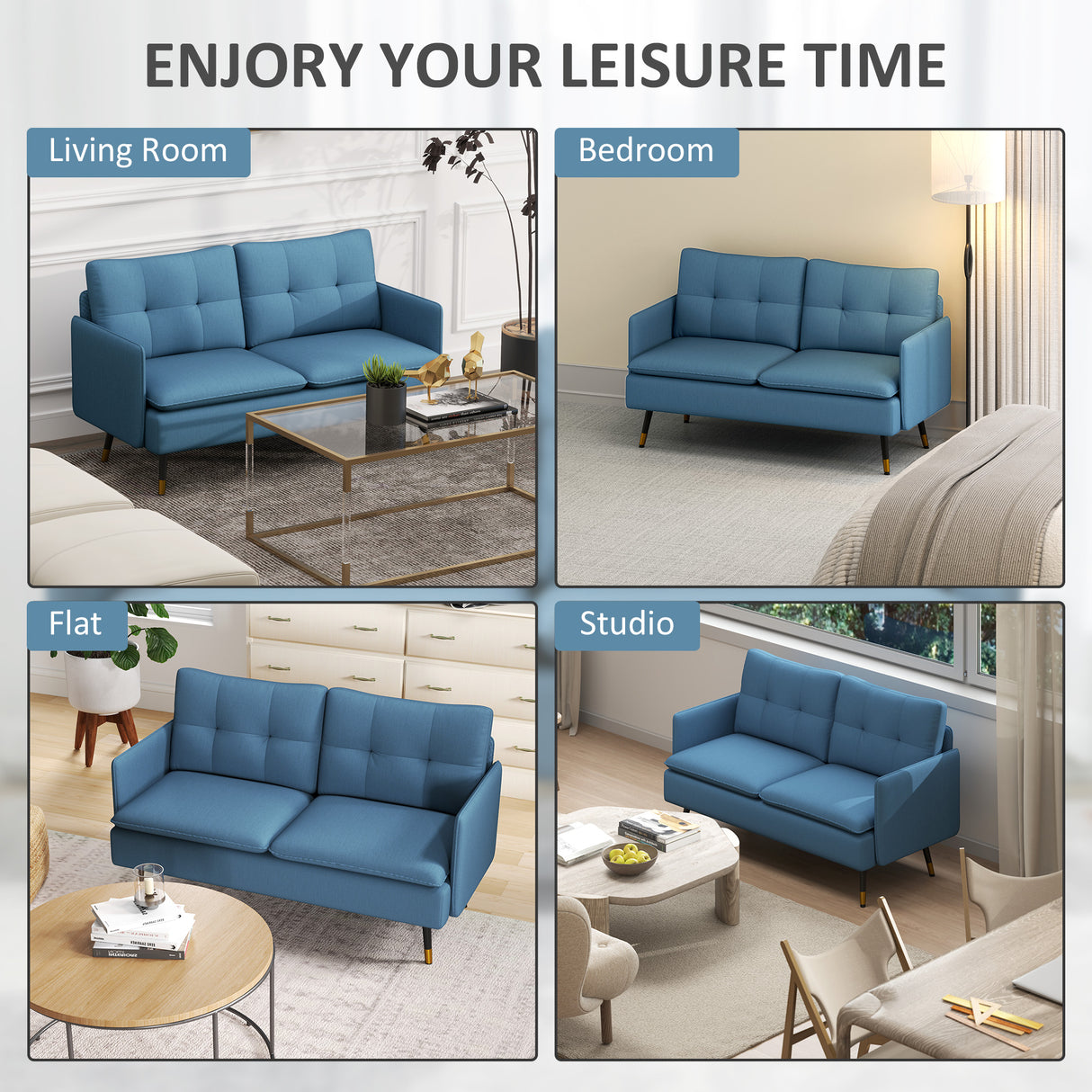 Linen Fabric 2 Seater Sofa 139cm Wide With Steel Legs - Velmora