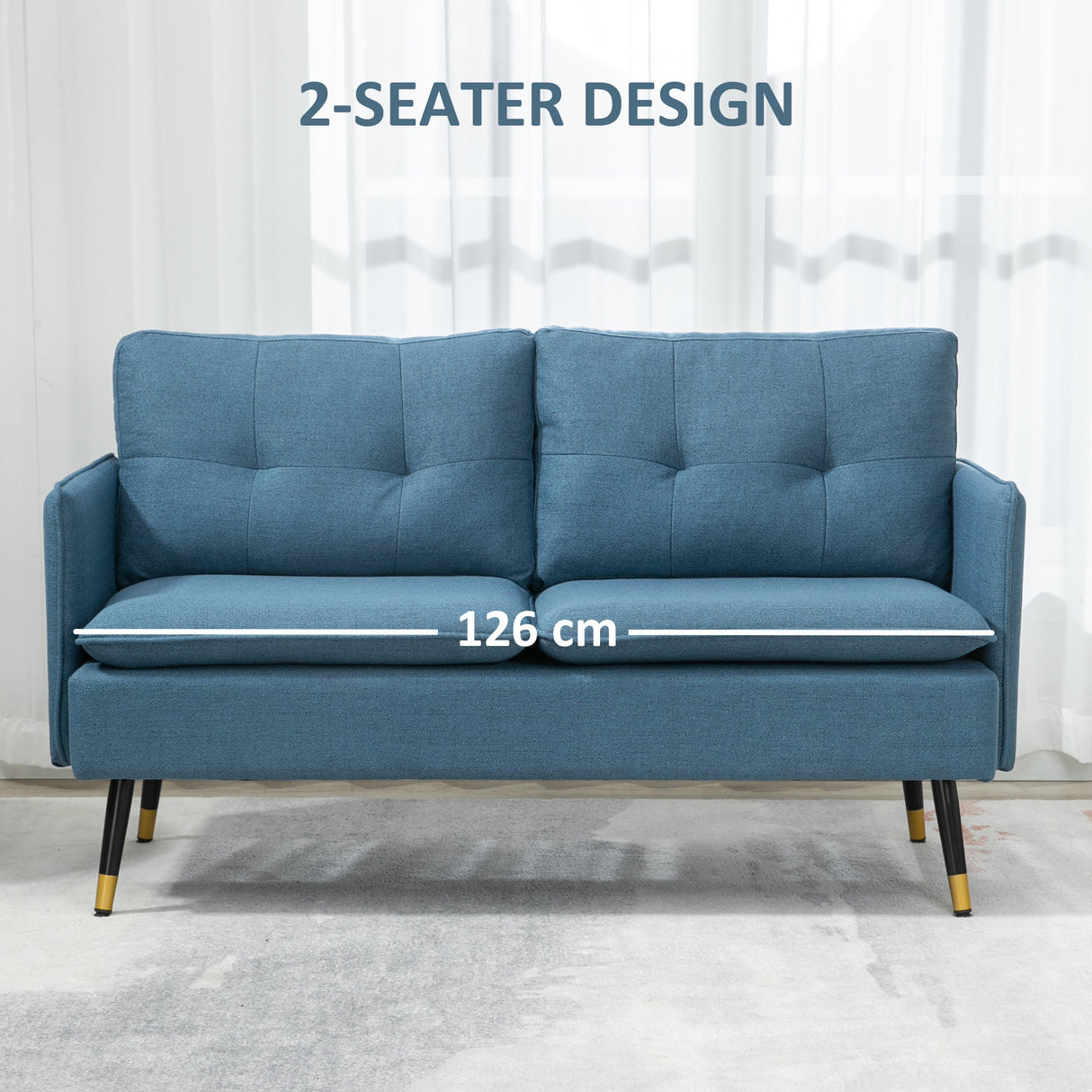 Linen Fabric 2 Seater Sofa 139cm Wide With Steel Legs - Velmora
