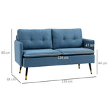 Linen Fabric 2 Seater Sofa 139cm Wide With Steel Legs - Velmora
