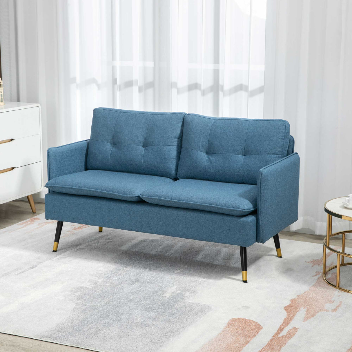 Linen Fabric 2 Seater Sofa 139cm Wide With Steel Legs - Velmora