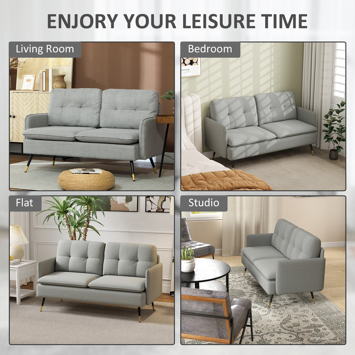 Linen Fabric 2 Seater Sofa 139cm Wide With Steel Legs - Velmora