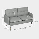 Linen Fabric 2 Seater Sofa 139cm Wide With Steel Legs - Velmora