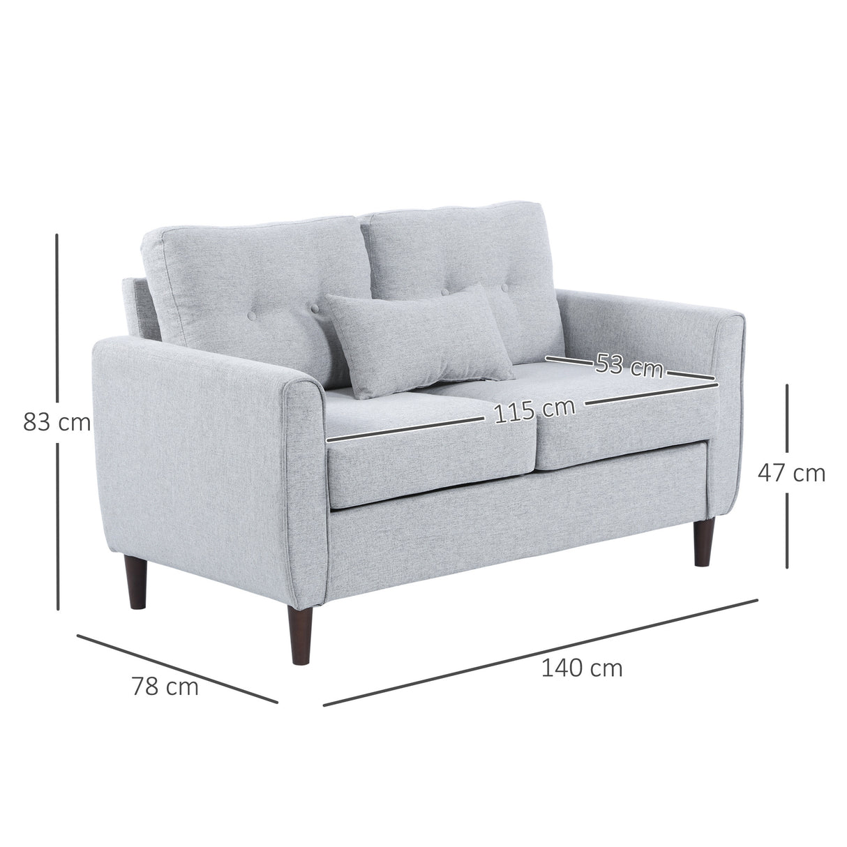 Linen Fabric 2 Seater Sofa 140cm Wide With Wooden Legs - Velmora