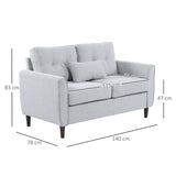 Linen Fabric 2 Seater Sofa 140cm Wide With Wooden Legs - Velmora