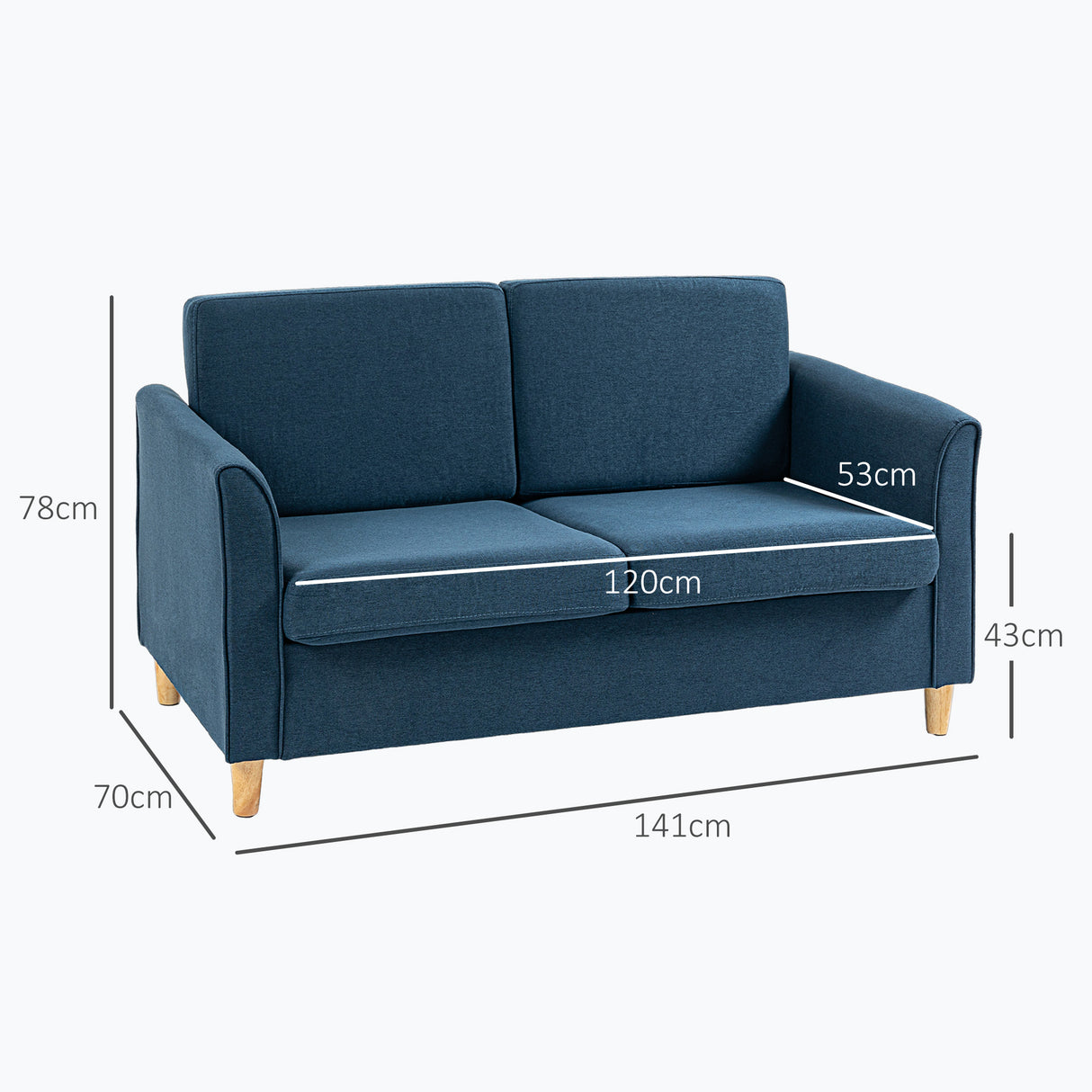 Linen Fabric 2 Seater Sofa 141cm Wide With Wooden Legs - Velmora