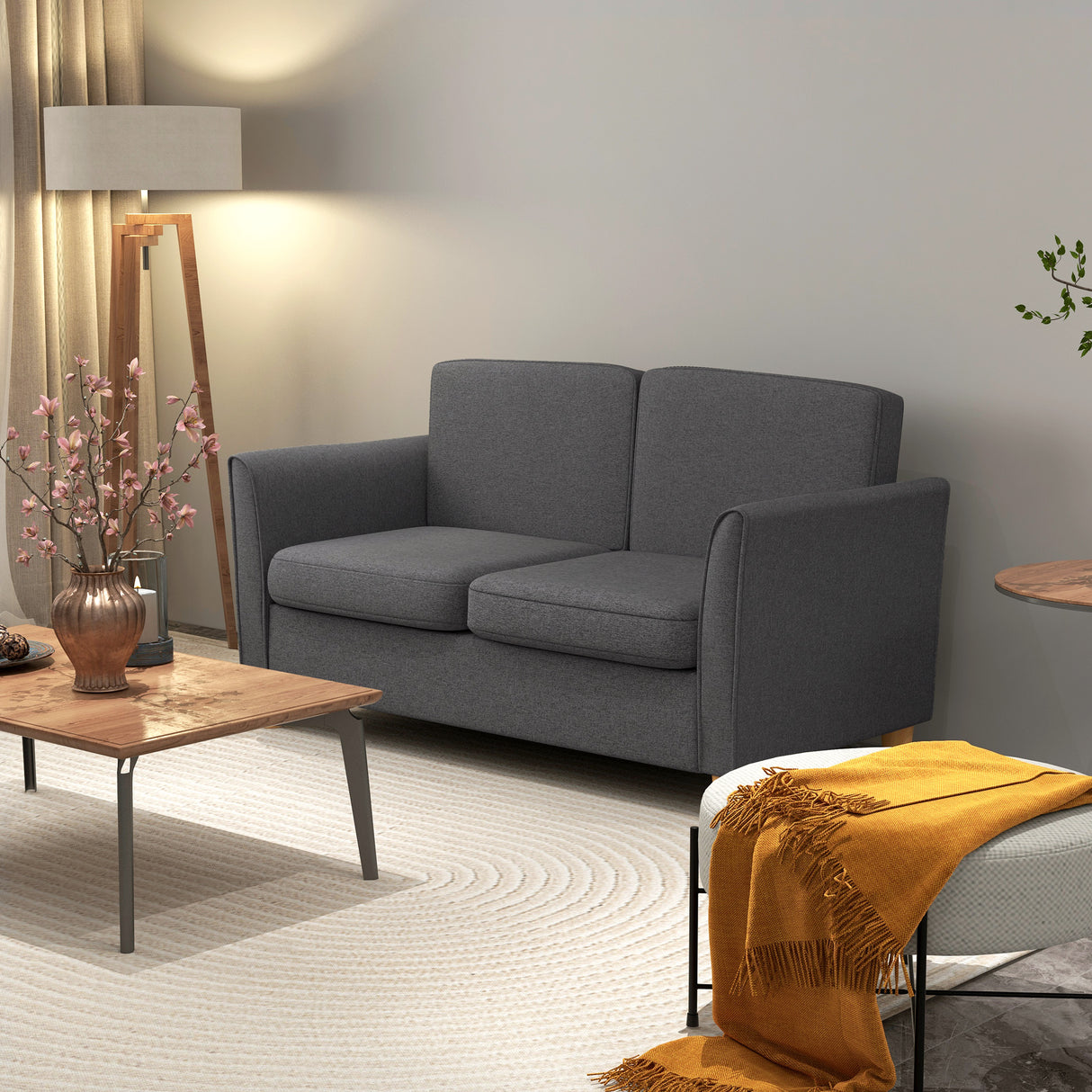Linen Fabric 2 Seater Sofa 141cm Wide With Wooden Legs - Velmora
