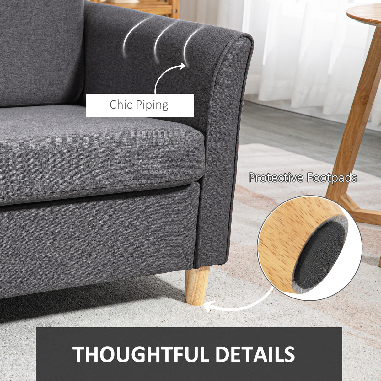 Linen Fabric 2 Seater Sofa 141cm Wide With Wooden Legs - Velmora